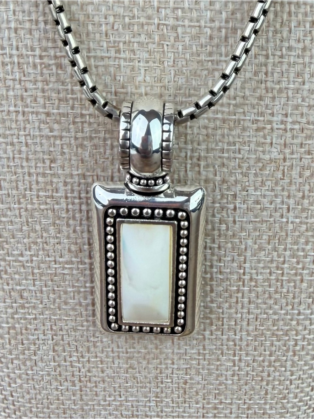 Premier Designs Silver Tone Mother-of-Pearl Rectangle Pendant Box Chain Necklace